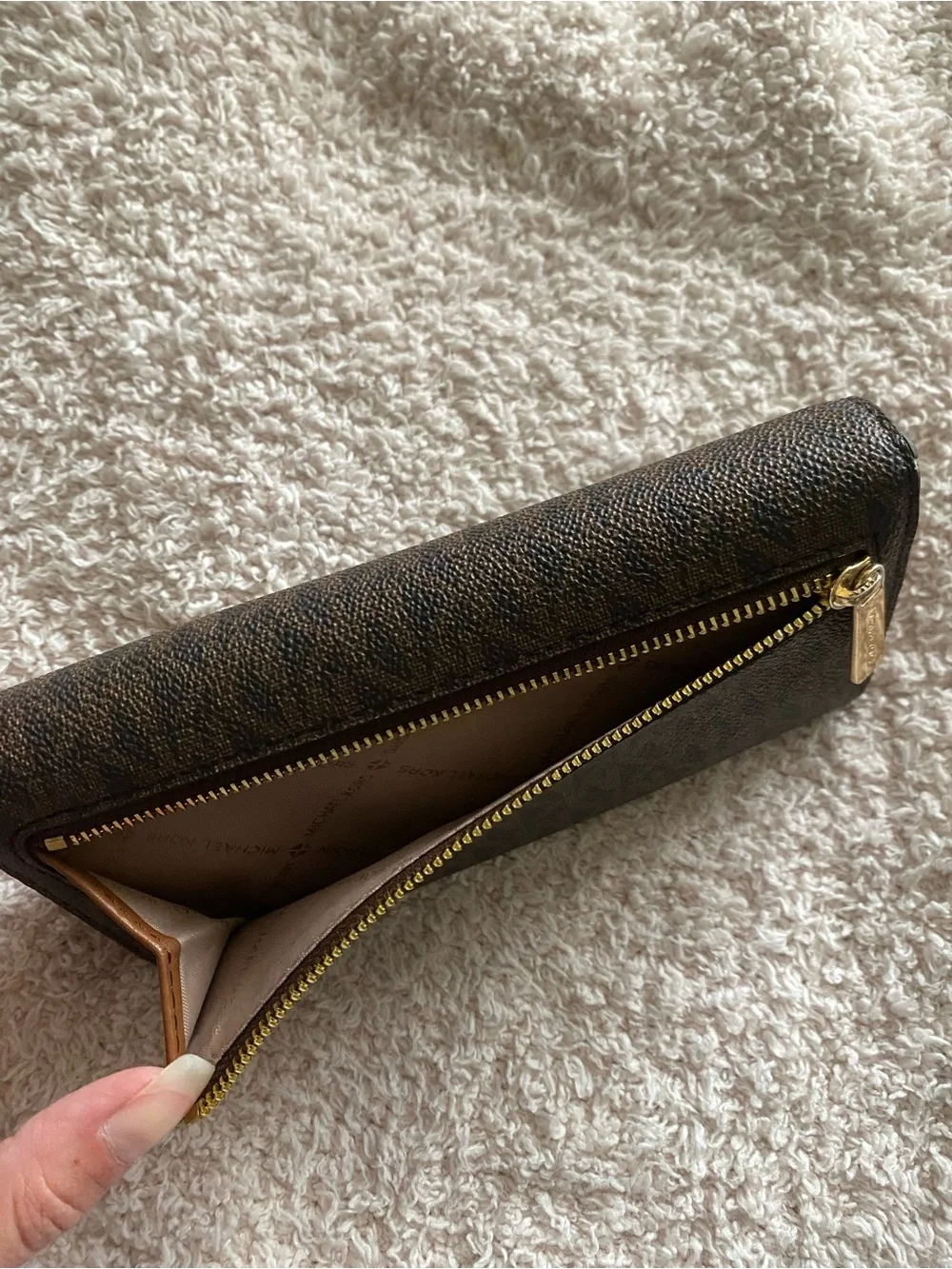 Michael Kors Brown Trifold Wallet with Gold Hardware
